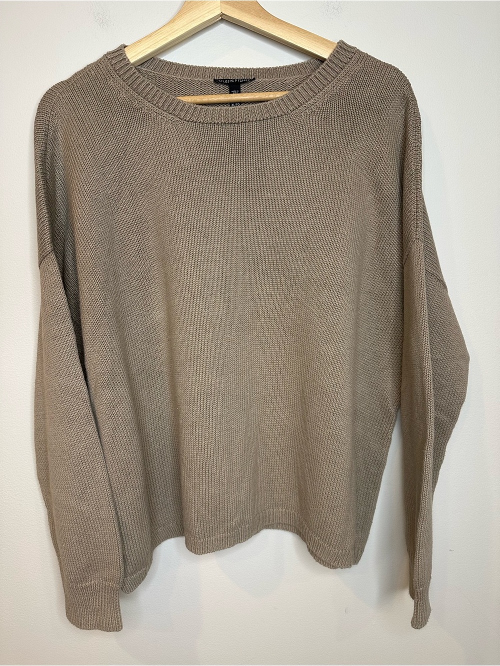 Eileen Fisher 100% Cotton Boxy Crewneck Sweater in Natural Tan XL EUC